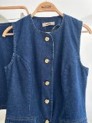 Kolsuz Yelekli Mini Etekli Denim Takım 10164 resmi